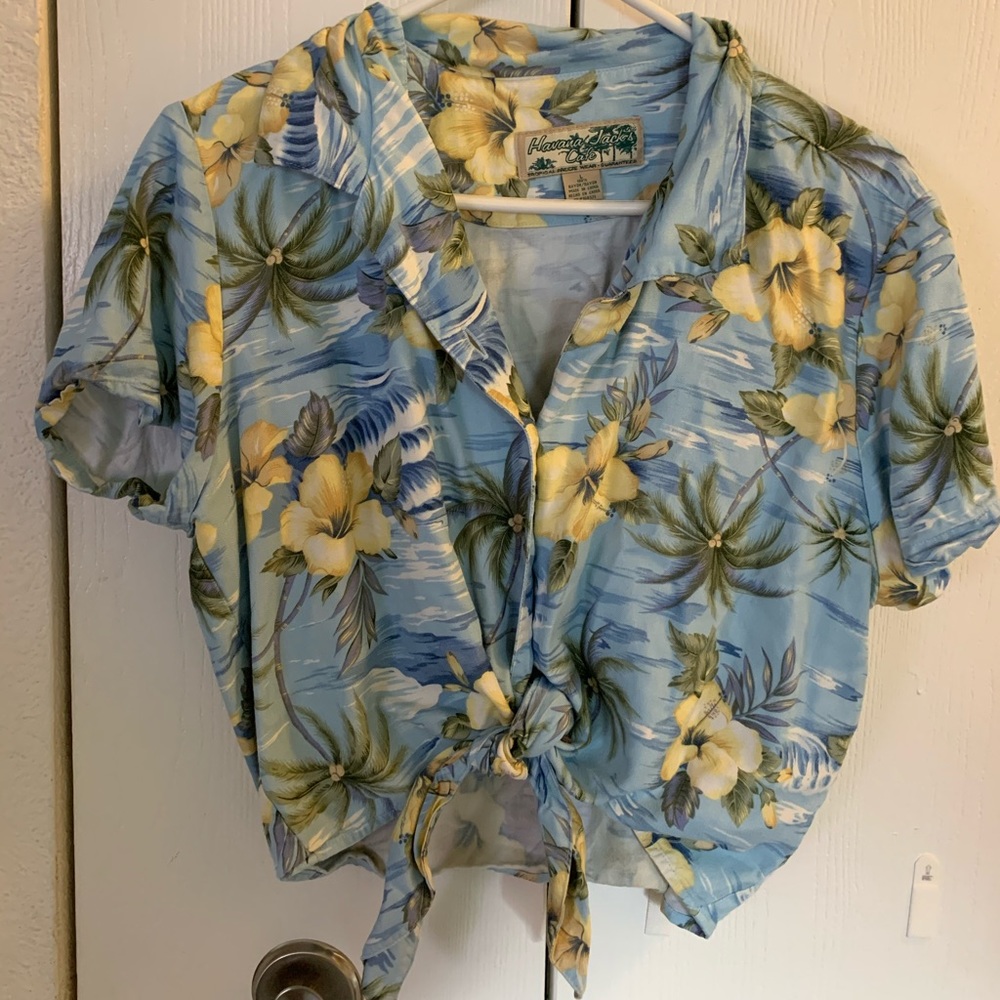 Cropped front tie Hawaiian shirt